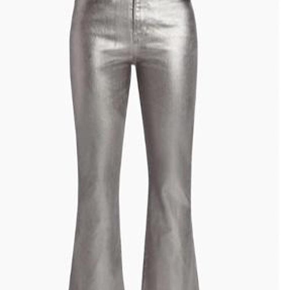 Veronica beard carson ankle flare high rise silver metallic flare jeans